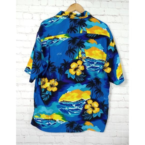 Box Office Island Men's Aloha Blue Hawaiian Shirt Size L Surfer Excellent Cond - Picture 3 of 12
